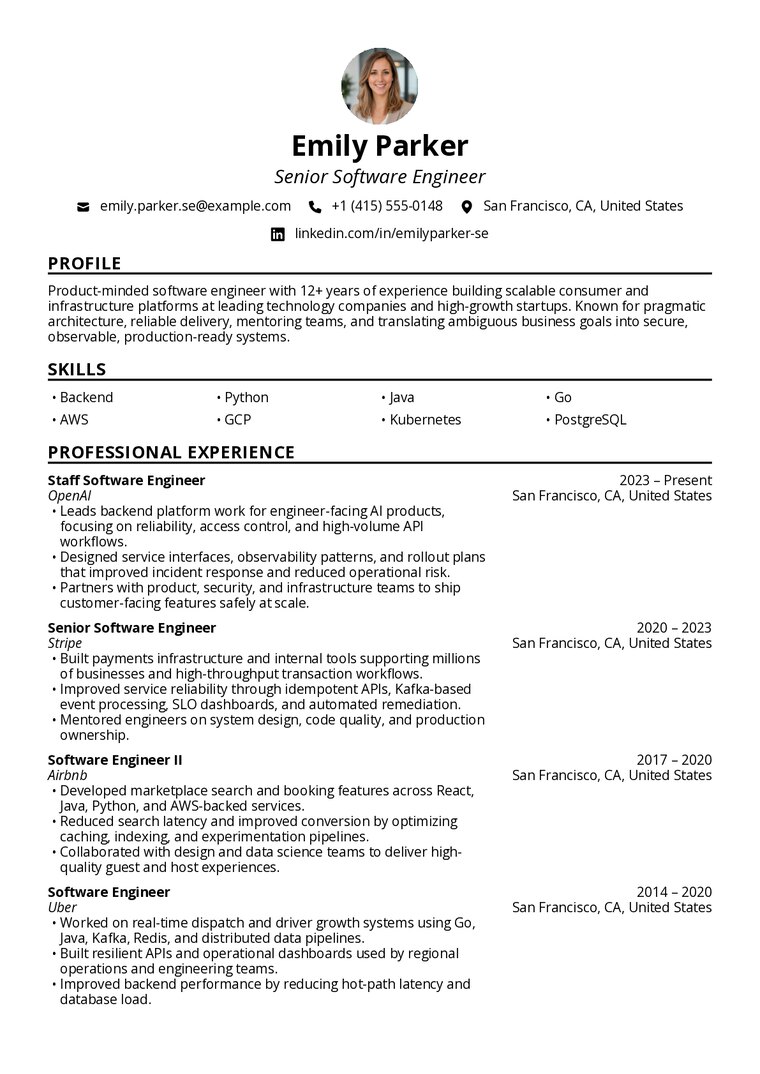 Simple resume template preview